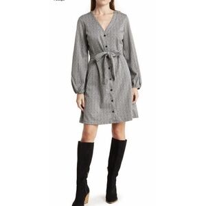 Chic Gray Patterned Long Sleeve Dress